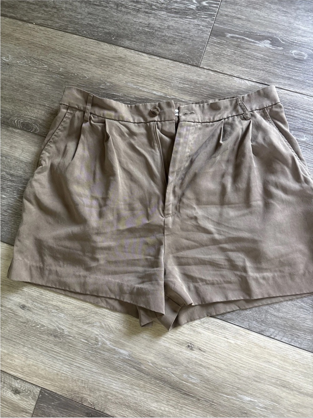 Reformation Mason High-Rise Pleated Shorts in Taupe
